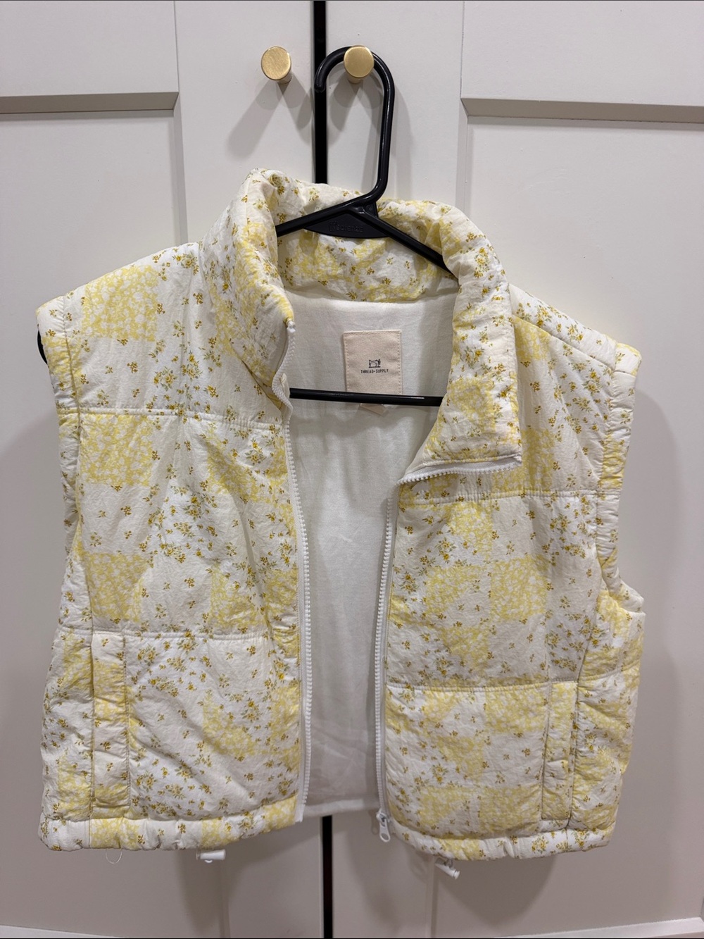 Thread & Supply White and Yellow Quilted Vest